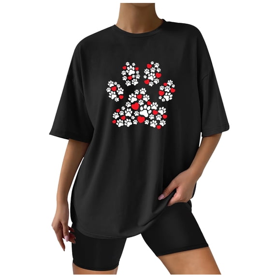 IROINNID Summer Tops For Women Loose Basic T-Shirt Round-Neck Print Short Sleeve Printing Loose Blouse T-Shirt Spring