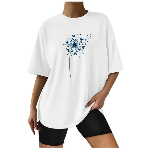 IROINNID Summer Tops For Women Loose Versatile Tops Round-Neck Print Short Sleeve Printing Loose Blouse T-Shirt On Sale