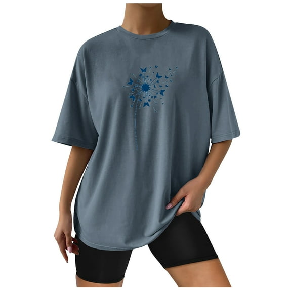 IROINNID Summer Tops For Women Loose Versatile Tops Round-Neck Print Short Sleeve Printing Loose Blouse T-Shirt Under $10