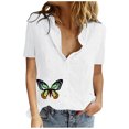 thumbnail image 1 of IROINNID Summer Tops For Women Sexy Print Button Lapel Neck Short Sleeve Short Sleeves Tops Under $10, 1 of 8