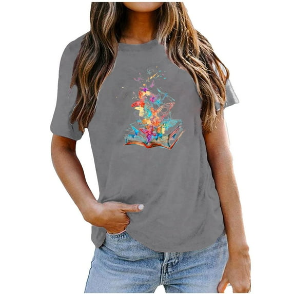 IROINNID Summer Tops For Women T-Shirt Loose Fashion Printed Loose Short Sleeves Round-Neck Tops Spring