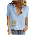 thumbnail image 1 of IROINNID Summer Tops For Women Under $10 Button Turn down Neck Short Sleeve Print Short Sleeves Tops Under $10, 1 of 8