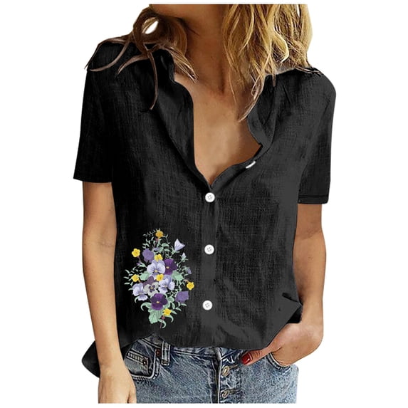 IROINNID Summer Tops For Women Under $10 Lapel Neck Short Sleeve Print Short Sleeves Tops Spring Saving