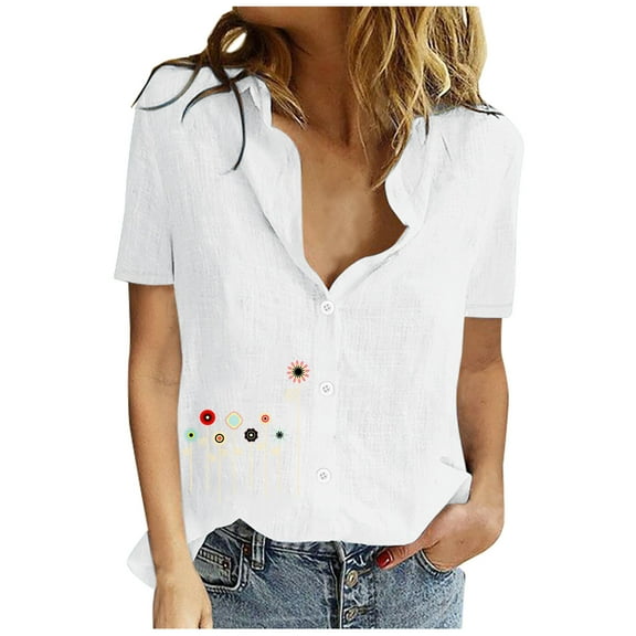 IROINNID Summer Tops For Women Under $10 Leisure Print Button Turn down Neck Short Sleeve Short Sleeves Tops Under $10