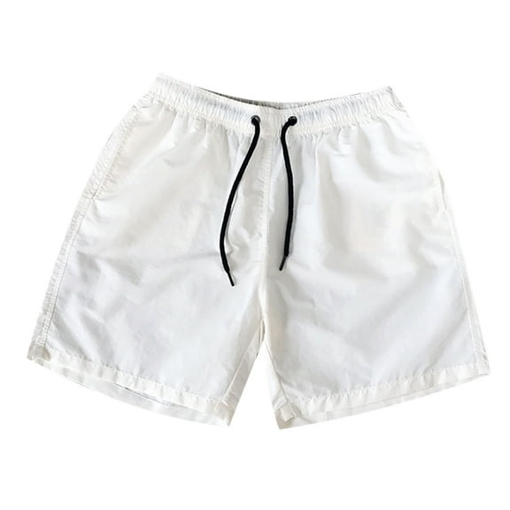 IROINNID Summer Beach Shorts for Men Drawstring Pocket Solid Color Candy Color Five-point Beach Shorts White