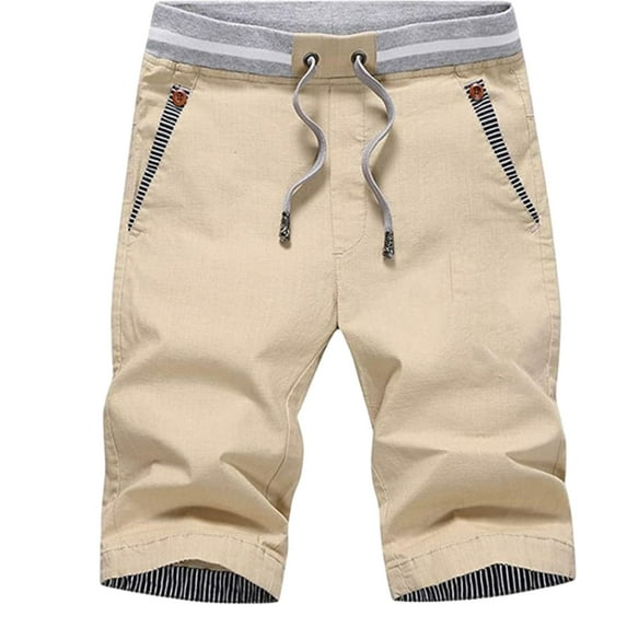 IROINNID Summer&nbsp;Savings Bermuda Shorts for Men Comfortable Workout Shorts Drawstring Pockets Elastic Shorts Beige