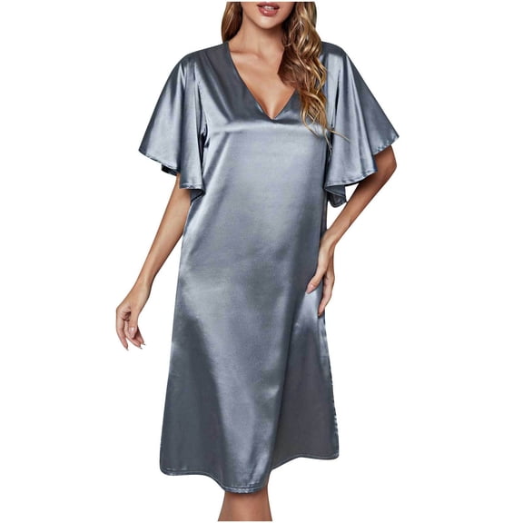 IROINNID Summer pyjamas Dresses for Women with V-Neck and Short Sleeve Stain Summer dresses