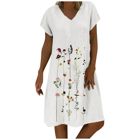 IROINNID Sundress For Women Plus Size Embroidered s Casual Short Dress Short Sleeve V-Neck Strapless Graphic Prints Drop Waist Dress