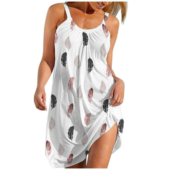 IROINNID Sundress For Women Sleeveless Round Neckline Boho Floral Dress Summer Tshirt Beach Mini Dresses Regular Print Dress