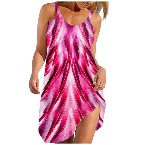 IROINNID Sundress For Women Sleeveless Round Neckline Boho Floral Dress Summer Tshirt Beach Mini Dresses Regular Print Dress