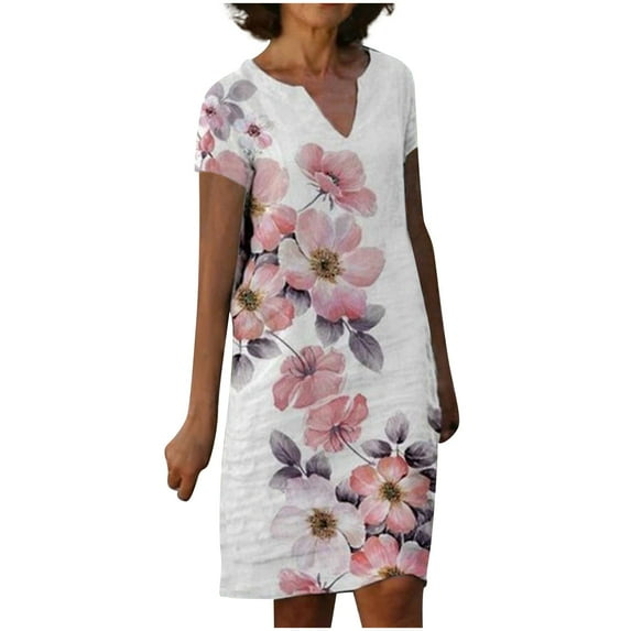 IROINNID Sundresses For Women Summer Comfy Loose Short Sleeve V-Neck Floral Printed Summer Dress Summer