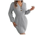 thumbnail image 1 of IROINNID Sweater Dress for Women Long Sleeve Dress V-Neck Button Solid Outing Dresses,Gray, 1 of 8