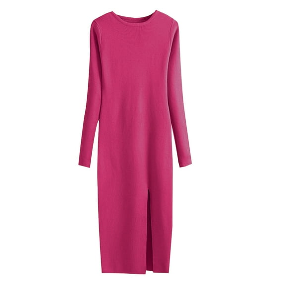 IROINNID Women's Spring Knitted Knitted Dress Long Sleeve Tight Bottom Wrap Hip Skirt