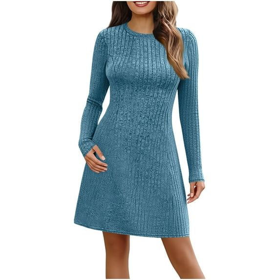 IROINNID Sweater Dress for Women V Neck Sweater Dress Puff Long Sleeve Slim Bodycon Fall Winter Ribbed Knit Dresses