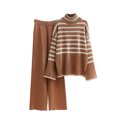 thumbnail image 1 of IROINNID Sweater Set for Women Knit Turtleneck Stripe Sweater with Long Pants Casual Two Pieces Lounge Set,Khaki, 1 of 3