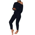 thumbnail image 1 of IROINNID Sweater Set for Women Two Pieces Cold Shoulder Sweater with High Waist Pants Casual Knitted Home Sets,Black, 1 of 6