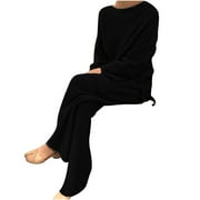 IROINNID Sweater Set for Women Two Pieces Elegant Knitted Sweater with Long Pants Casual Lounge Leisure Sets,Black