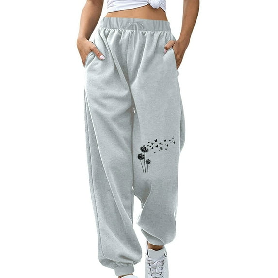 IROINNID Sweatpants for Women Casual Jogger Oversized Fall Winter Fitness Sport Printing Elastic Waist Long Sweatpants,Gray