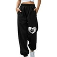 thumbnail image 1 of IROINNID Sweatpants for Women Wide Leg Relaxed Fit Fall Winter Fitness Sport Printing Elastic Waist Long Sweatpants,Black, 1 of 3