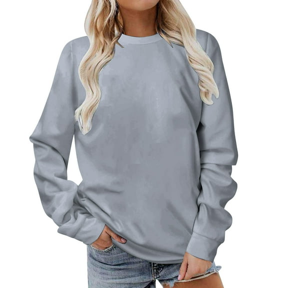 IROINNID Sweatshirt for Women Long Sleeve Casual Shirts Solid Color Round Neck Sweatshirt Crewneck Pullover Tunic Tops,Gray