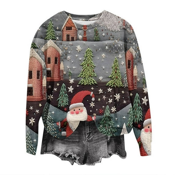 IROINNID Sweatshirt for Women Loose Fit Crewneck Pullover Funny Christmas Printed Long Sleeve Winter Trendy Sweatshirt,Green