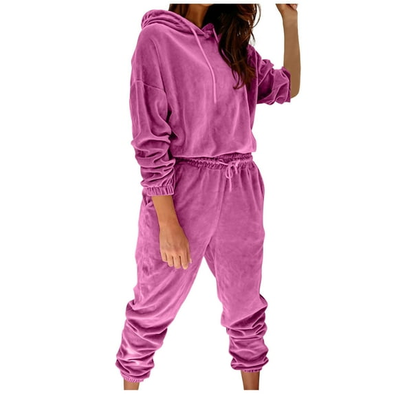 IROINNID Sweatsuit For Women 2 Pieces Set Casual Color Long-Sleeve Drawstring Hooded Tops Pants Sets Sports Suits Athletic Set,Purple