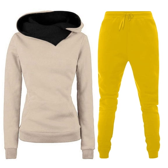 IROINNID Sweatsuit For Women 2 Pieces Set Fall Winter Outfits Sports Tracksuits Long Sleeve Pullover Hoodies Pants Suit Sport Suit,Yellow