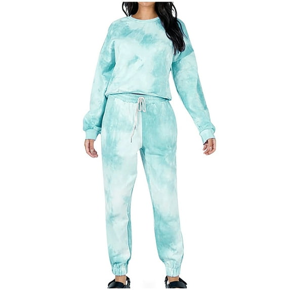 IROINNID Sweatsuit For Women 2 Pieces Set Discount Set Tracksuit Pullover Tie-dyed Round-Neck Sport Hoodless Suit Sets Sport Suit,Green