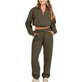 thumbnail image 1 of IROINNID Sweatsuit For Women 2 Pieces Set Casual Color Half Zippered Long Sleeved Hoodie Pants Sports Casual Set Jogging Suit,Olive Green, 1 of 6