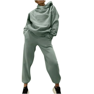 IROINNID Sweatsuit For Women 2 Pieces Set Savings Solid Hooded Long Sleeved Sweatshirts Casual Long Sleeved Hooded Suit Sport Outfits Set,Green