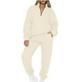 thumbnail image 1 of IROINNID Sweatsuit For Women 2 Pieces Set Velvet Clearance Casual Solid Color Zipper Lapel Sweatshirts Top + Pants Set Sport Outfits Set,Khaki, 1 of 5