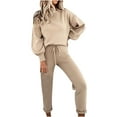thumbnail image 1 of IROINNID Sweatsuit For Women 2 Pieces Set Velvet Casual Solid Color Long Pants Hooded Pullover Long Sleeve Sweatshirts Sets Sport Suit,Khaki, 1 of 5