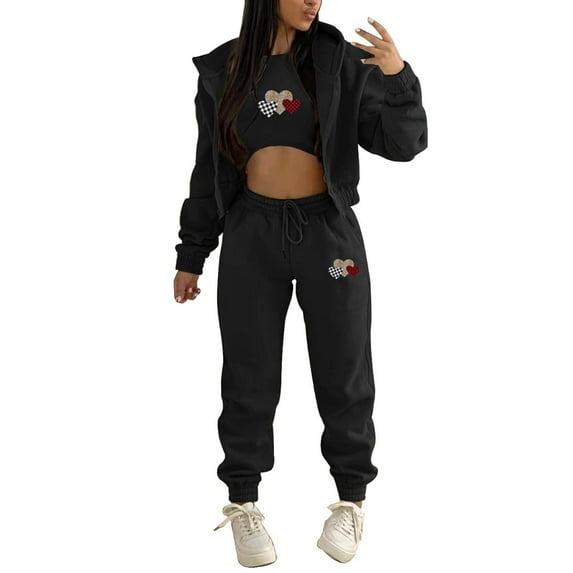 IROINNID Sweatsuit For Women 3 Pieces Set Winter Clothes Fleece Sweatshirts Hooded Casual Sports Suit Vest Hooded Pants Sport Suit