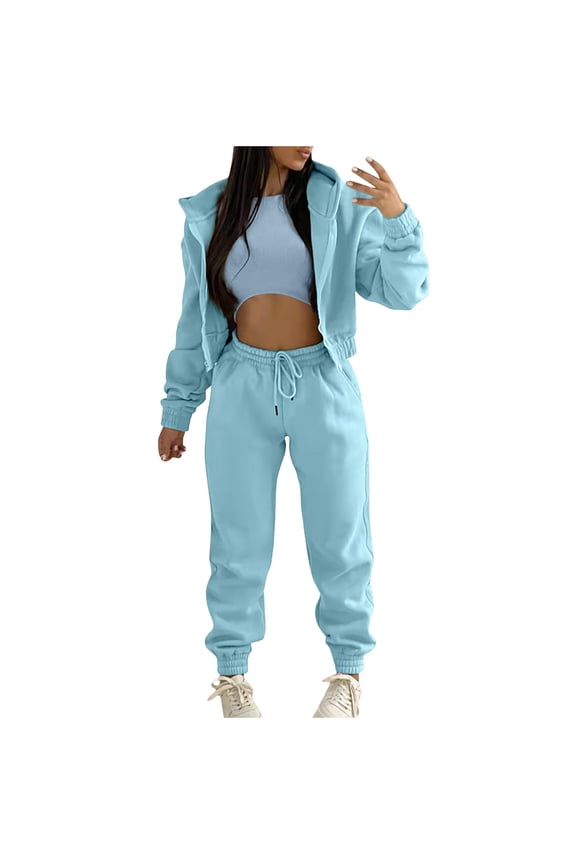 Sweatsuit For Women 3 Pieces Set Winter Clothes Fleece Sweatshirts Hooded Casual Sports Suit Vest Hooded Pants Sport Suit
