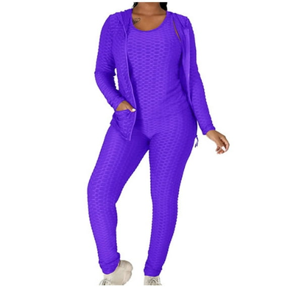 IROINNID Sweatsuit For Women 3 Pieces Set Hooded Zipper Sweatshirts Yoga Pants Knitted Sports High Elasticity And High Waist Pants Yoga Set Jogging Suit,Purple