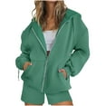 thumbnail image 1 of IROINNID Sweatsuit for Women Two Piece Outfits Casual Zipper Hoodie with Shorts Tracksuit Workout Set with Pockets,Olive Green, 1 of 9