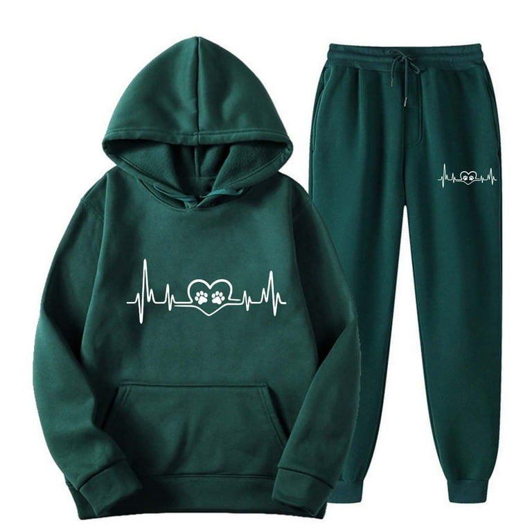 IROINNID Sweatsuit for Women Two Pieces Printed Hoodie with Drawstring Pants Casual Outfits Activewear Set Olive Green Walmart