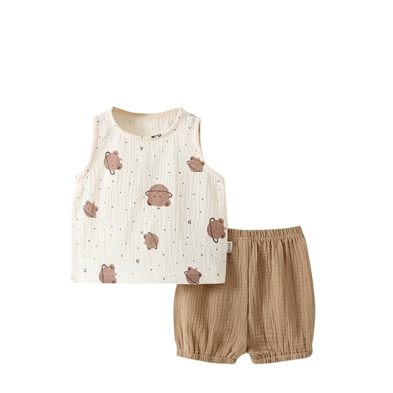 IROINNID T-Shirt Tops+Short Pants 2Pcs Printed Toddler Baby Outfits Sleeveless Summer Cotton Clothes Set for Boys and Grils 6Monthsonths