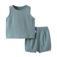 thumbnail image 1 of IROINNID T-Shirt Tops+Short Pants 2Pcs Toddler Baby Solid Color Outfits Sleeveless Summer Cotton Clothes Set for Boys and Grils 6Monthsonths, 1 of 3