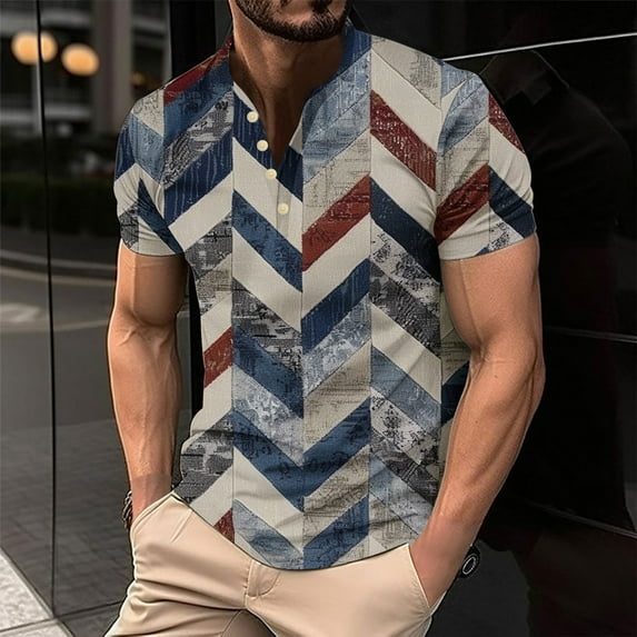 IROINNID T-Shirts for Big and Tall Men, Lightweight Thin Basic Round Neck Botton Printed Summer Blouses for Men