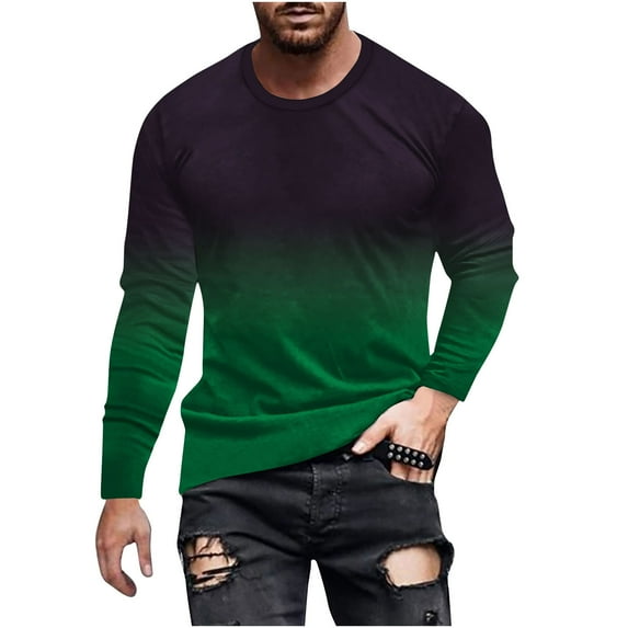 IROINNID T-Shirts for Men Round Long Sleeved Pullover,Green L