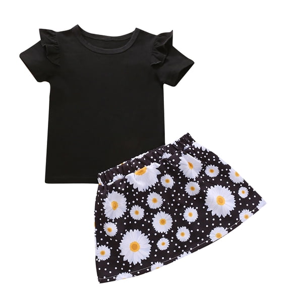 IROINNID Toddler 3PCS Suit Girls Short Sleeve Top Daisy Skirt Headwear Set