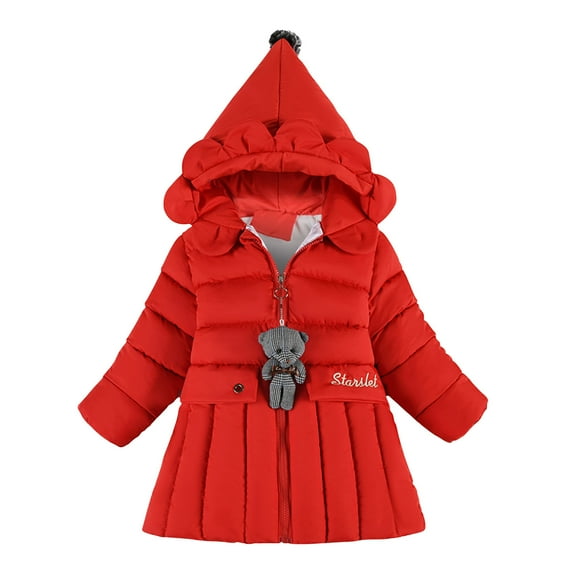 IROINNID Toddler Baby Girls Cute Fashion Solid Color Winter Hoodie Keep Warm Cotton Clothes Thick Coat