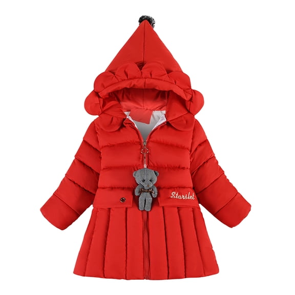 IROINNID Toddler Baby Girls Cute Fashion Solid Color Winter Hoodie Keep Warm Cotton Clothes Thick Coat