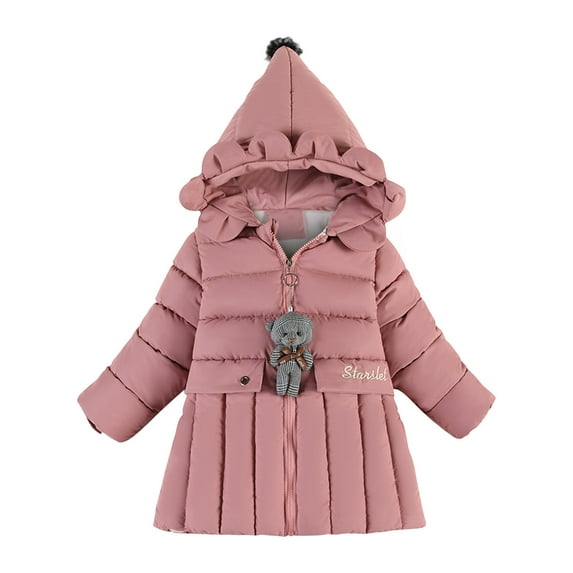 IROINNID Toddler Baby Girls Cute Fashion Solid Color Winter Hoodie Keep Warm Cotton Clothes Thick Coat
