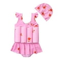 thumbnail image 1 of IROINNID Toddler Baby Girls Float Cute Sleeveless One-piece Swimwear+Swimming Cap Buoyancy Swimsuit Suit, 1 of 6