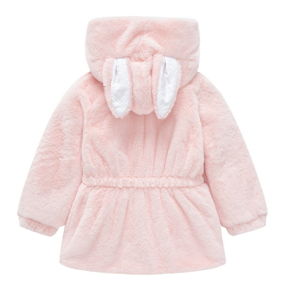 IROINNID Toddler Baby Girls Solid Color Plush Cute Rabbit Ears Winter Hoodie Thick Coat