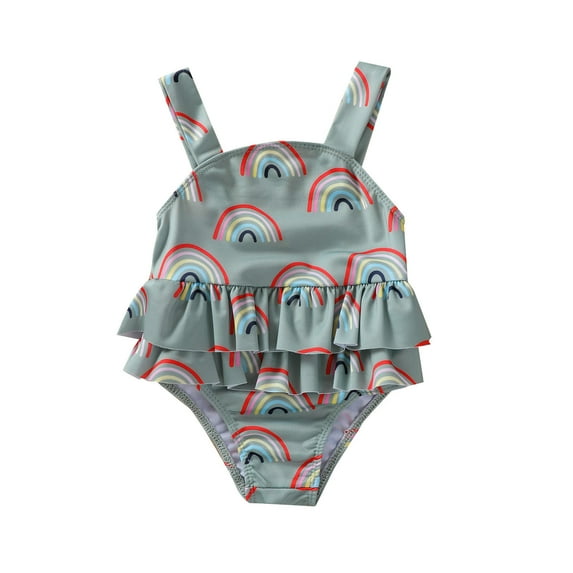 IROINNID Toddler Baby One-piece Sling Swimsuit Swimwear Summer Sleeveless Soild Printed Bathing Suit