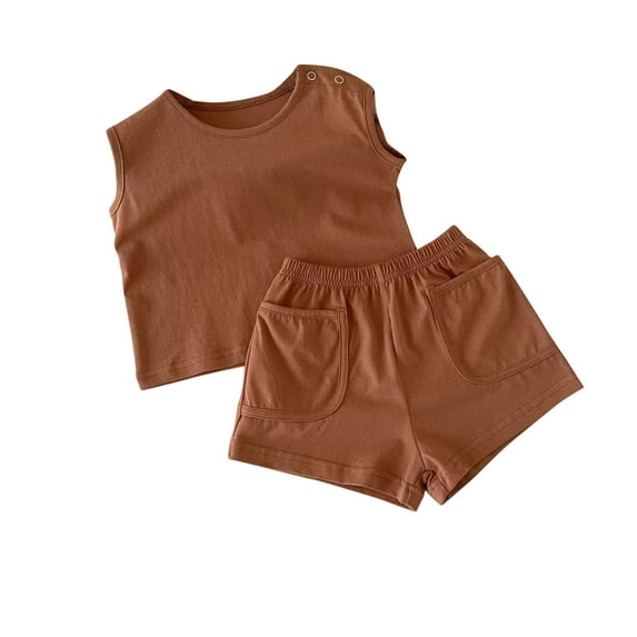 IROINNID Toddler Baby Solid Color Outfits Sleeveless T-Shirt Tops+Short Pants 2Pcs Summer Cotton Clothes Set for Boys and Grils 9-12 Monthsonths