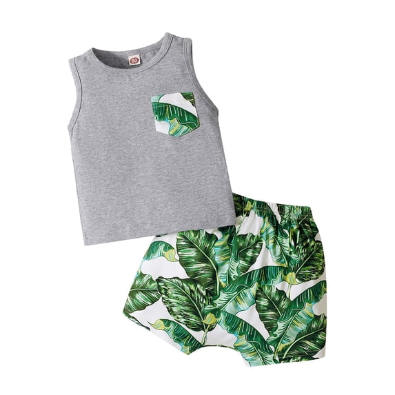 IROINNID Toddler Boy's Summer Print Tank Top And Shorts Beach Style Set